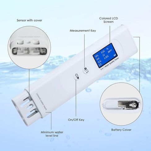 Water Quality Tester for Drinking Water Portable 9-in-1 TDS Meter Drinking Water Testers Measure COD/TOC / UV275 / EC/TDS/Salinity/Hardness/S.G/Temp for Water Purifier, Tap, Well, Seawater in Kuwait