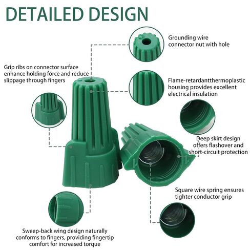 150PCS Green Wire Nuts with Hole,Quick Twist-On PP Wire Caps for 14-10AWG Cable Grounding, Bulk Pack Winged Ground Ideal Electrical Connectors in Kuwait
