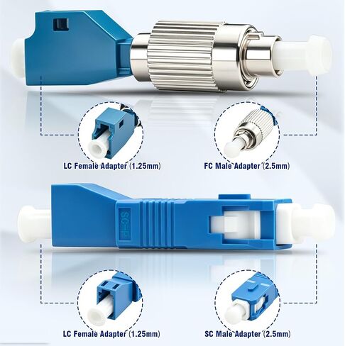 4-Pack Fiber Optic Adapter Kit, 2 x FC Male to LC Female Hybrid Optical Fiber Convertor Adapter + 2 x LC Female to SC Male Hybrid Flange Singlemode 9/125 SM Optical Fiber Adapter Connector in Kuwait