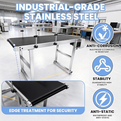Motorized Conveyor Table for Small Parts, Variable Speed 3-120 RPM Forward Reverse Operation, Overheat Shutoff Protection, 31.5in PVC Belt Anti-Static Waterproof in Kuwait