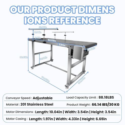 Motorized Conveyor Table for Small Parts, Variable Speed 3-120 RPM Forward Reverse Operation, Overheat Shutoff Protection, 31.5in PVC Belt Anti-Static Waterproof in Kuwait