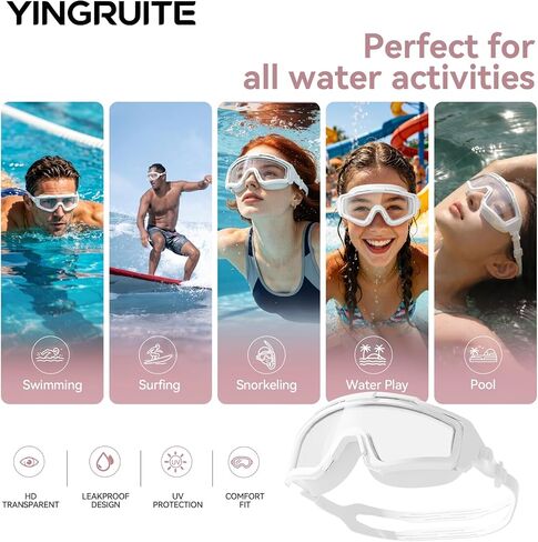 Leak-Proof Anti-Fog Swim Goggles for Adults, Wide View Water Goggles for Men & Women, Cute Pool Goggles for Indoor/Outdoor Swimming in Kuwait