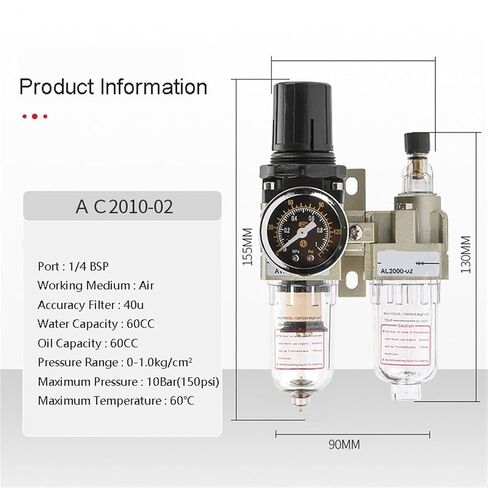 Compressor Air Filter Pressure Regulator Pneumatic Oil Water Separator Pump AC2010-02 1Pcs in Kuwait