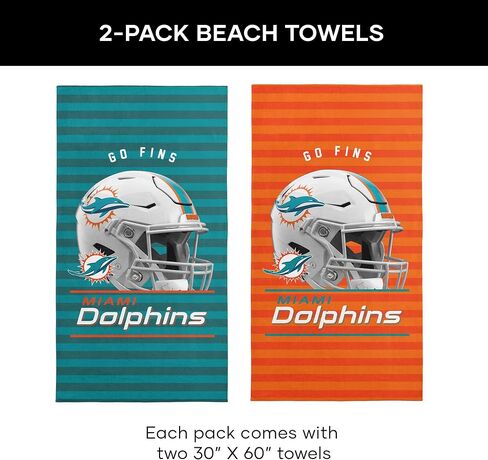 مجموعة مناشف الشاطئ Northwest NFL Miami Dolphins مكونة من قطعتين، مقاس 76.2 سم × 152.4 سم لكل قطعة، قياسية، ألوان الفريق in Kuwait
