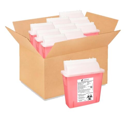 Dealmed Sharps Container, 5 Quart (Pack of 2) Mailbox Lid, Puncture Resistant, Red in Kuwait