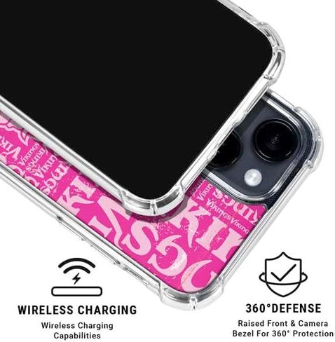 حافظة هاتف Skinit الشفافة متوافقة مع iPhone 15 Plus - مرخصة رسميًا من NFL Minnesota Vikings - تصميم وردي فاتح in Kuwait