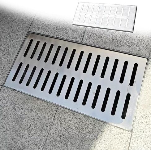 Heavy Duty Stainless Steel Rectangle Drain Grate & Frame, Removable Drain Cover for Catch Basin, Narrow Silver Floor Drain System (23.6"x7.9"x1.2") in Kuwait