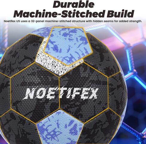 Soccer Ball Size 5 for Youth & Adults, Black Blue PU Leather, Durable Machine-Stitched 32-Panel Football, Hidden Seams, Water-Resistant, Outdoor & Indoor Training Ball in Kuwait