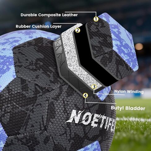 Soccer Ball Size 5 for Youth & Adults, Black Blue PU Leather, Durable Machine-Stitched 32-Panel Football, Hidden Seams, Water-Resistant, Outdoor & Indoor Training Ball in Kuwait