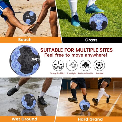 Soccer Ball Size 5 for Youth & Adults, Black Blue PU Leather, Durable Machine-Stitched 32-Panel Football, Hidden Seams, Water-Resistant, Outdoor & Indoor Training Ball in Kuwait
