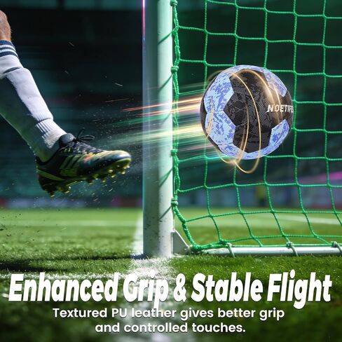 Soccer Ball Size 5 for Youth & Adults, Black Blue PU Leather, Durable Machine-Stitched 32-Panel Football, Hidden Seams, Water-Resistant, Outdoor & Indoor Training Ball in Kuwait