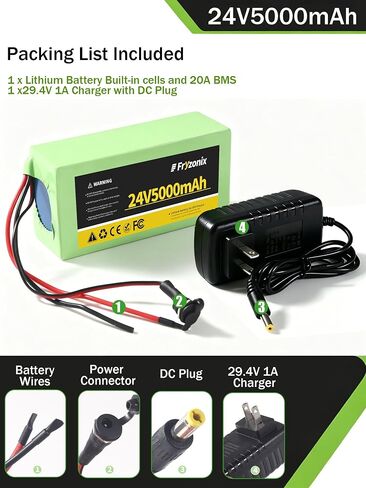 2 Pack 24V 5Ah Lithium Battery with 29.4V 1A Charger, 24 Volt Rechargeable Battery for DIY Projects in Kuwait