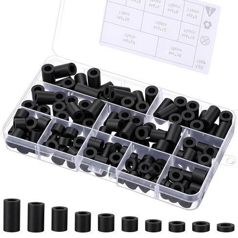 150 Pcs Black Nylon Spacers, Outlet Spacer ID 6 mm & OD 11 mm, 10 Lengths – 3,4,5,6,8,10,12,15,18,20(mm), Non-Threaded Round Plastic Spacers for Switch & Receptacle Screws in Kuwait