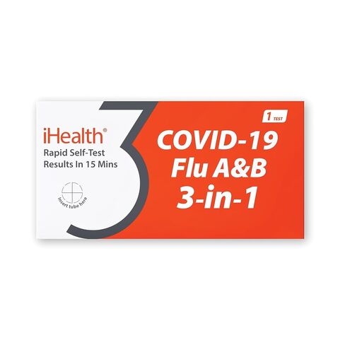 iHealth COVID-19، اختبار مستضد الأنفلونزا A & B 3 في 1 السريع، اختبار الأنفلونزا OTC المعتمد من إدارة الغذاء والدواء لمدة 15 دقيقة ومجموعة اختبار المنزل COVID، مسحة أنف غير جراحية، سهلة الاستخدام، عبوة واحدة، إجمالي اختبار واحد in Kuwait