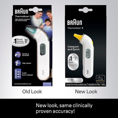 Braun ThermoScan 3 Ear Thermometer, Fast 1 Second Measurement, Audio Fever Indicator, Digital Display, Baby and Infant Friendly, No. 1 Brand Recommended by Pediatricians in Kuwait