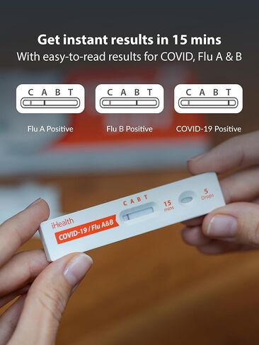 iHealth COVID-19، اختبار مستضد الأنفلونزا A & B 3 في 1 السريع، اختبار الأنفلونزا OTC المعتمد من إدارة الغذاء والدواء لمدة 15 دقيقة ومجموعة اختبار المنزل COVID، مسحة أنف غير جراحية، سهلة الاستخدام، عبوة واحدة، إجمالي اختبار واحد in Kuwait
