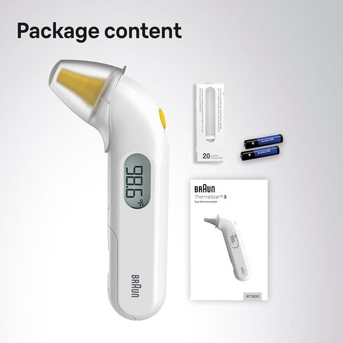Braun ThermoScan 3 Ear Thermometer, Fast 1 Second Measurement, Audio Fever Indicator, Digital Display, Baby and Infant Friendly, No. 1 Brand Recommended by Pediatricians in Kuwait