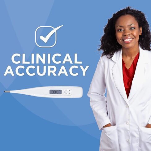 ميزان الحرارة الرقمي فيريديان | قراءة مدتها 60 ثانية | تنبيه الحمى + استدعاء الذاكرة| نصيحة جامدة سريرية | صحية ومقاومة للماء وسهلة التنظيف | حقيبة تخزين + أغطية مسبار متضمنة in Kuwait