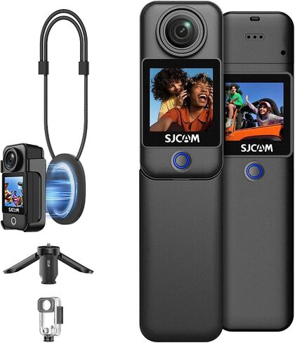 كاميرا تسجيل فيديو SJCAM C300 2IN1، سعة 64 جيجا بايت 4K جيب بث محتوى يوتيوب، طاقة 7 ساعات، تثبيت 6 محاور، شاشة لمس مزدوجة، مقاومة للماء حتى 30 متر، كاميرا للمبتدئين قابلة للارتداء، عائلية in Kuwait