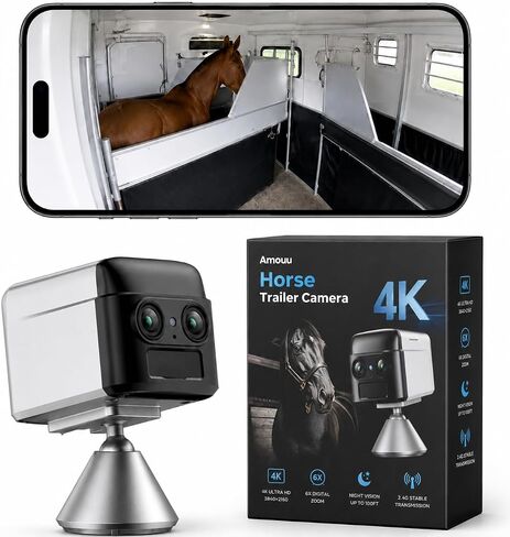 كاميرا NomadEye اللاسلكية لمقطورة الحصان فيديو مباشر بدقة 4K لهاتفك مع رؤية ليلية، صوت ثنائي الاتجاه، بطارية 15 ساعة، حامل مغناطيسي - لا حاجة إلى واي فاي مقطورة - متوافق مع iPhone وAndroid in Kuwait
