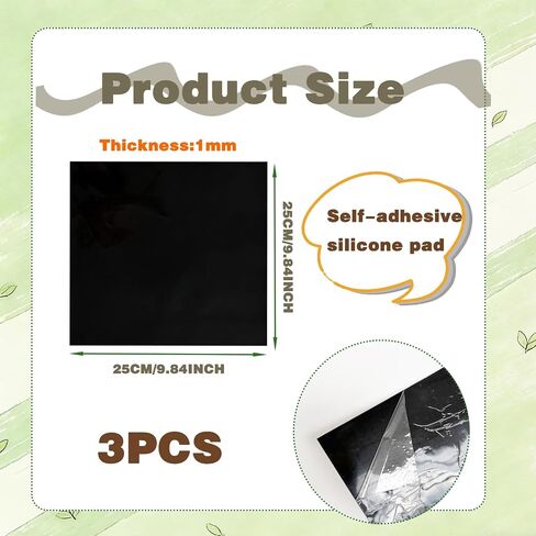 3 PCS 9.84x9.84 Inch Black High Temperature Resistant Rubber Mat, 1mm Thick Adhesive Rubber Sheet for Sealing, Gasketing, Cushioning and Protection in Kuwait