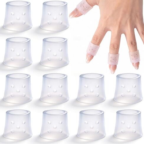12pcs Anti Skin Picking Finger Covers, 0.39 × 0.79 Inches Reusable Breathable Silicone Finger Covers, Fingertips Protection Anti Nail Biting Gloves for Cracked Hands & Hangnails - Clear in Saudi Arabia