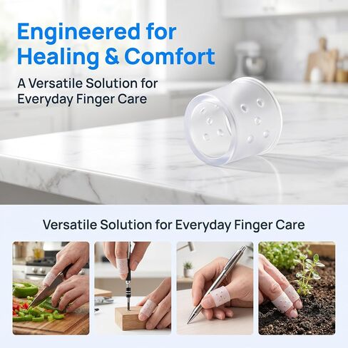 12pcs Anti Skin Picking Finger Covers, 0.39 × 0.79 Inches Reusable Breathable Silicone Finger Covers, Fingertips Protection Anti Nail Biting Gloves for Cracked Hands & Hangnails - Clear in Saudi Arabia