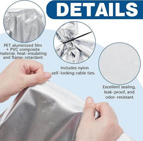 Shinylin 20 x 18 Inches LDPE Disposable Bucket Liner Waste Bags, 10 Pack Gray Aluminum Foil Bags with Twist Ties in Saudi Arabia