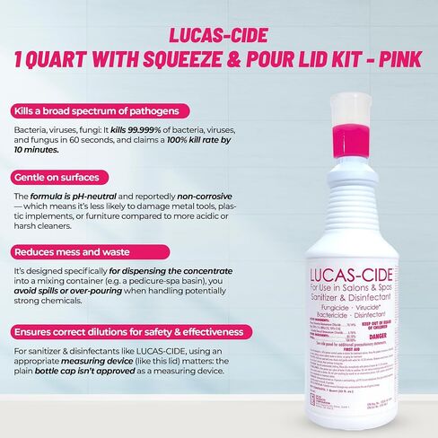 LUCAS-CIDE Salon & Spa Concentrate, Hospital Grade Multi Purpose Disinfectant & Sanitizer, 1 Quart with Squeeze & Pour Lid Kit - Pink in Saudi Arabia
