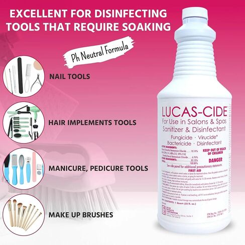 LUCAS-CIDE Salon & Spa Concentrate, Hospital Grade Multi Purpose Disinfectant & Sanitizer, 1 Quart with Squeeze & Pour Lid Kit - Pink in Saudi Arabia