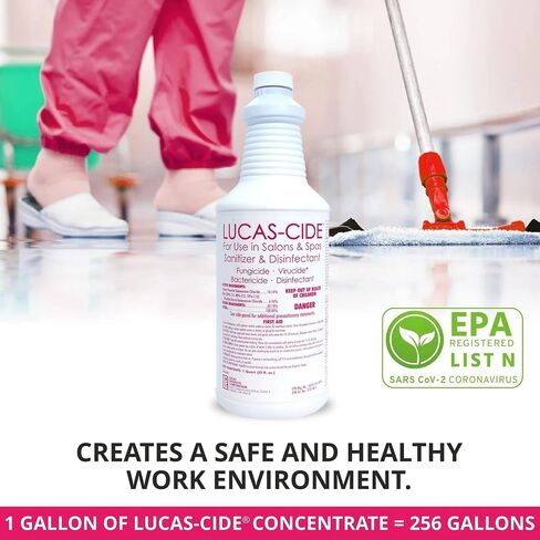 LUCAS-CIDE Salon & Spa Concentrate, Hospital Grade Multi Purpose Disinfectant & Sanitizer, 1 Quart with Squeeze & Pour Lid Kit - Pink in Saudi Arabia