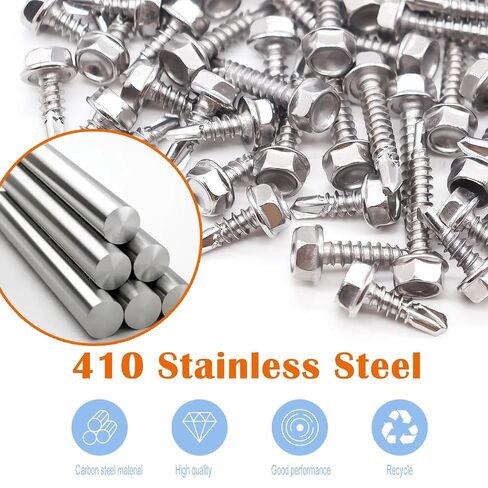 weideer 230pcs #8×1/2" Self Tapping Screws for Metal, 410 Stainless Steel Hex Washer Head Sheet Metal Screws,Quick Tapping Screw with Screwdriver Bit K-132-13-230P-W in Kuwait
