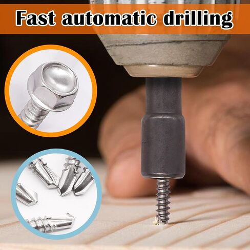 weideer 230pcs #8×1/2" Self Tapping Screws for Metal, 410 Stainless Steel Hex Washer Head Sheet Metal Screws,Quick Tapping Screw with Screwdriver Bit K-132-13-230P-W in Kuwait