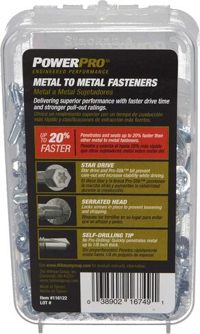 Power Pro Premium Self-Drilling Metal Screws, Zinc Plated Steel, Hex Washer Head Metal to Metal Winged Point Screws, Silver, #10 x ¾ inch, Box of 112 Screws in Kuwait
