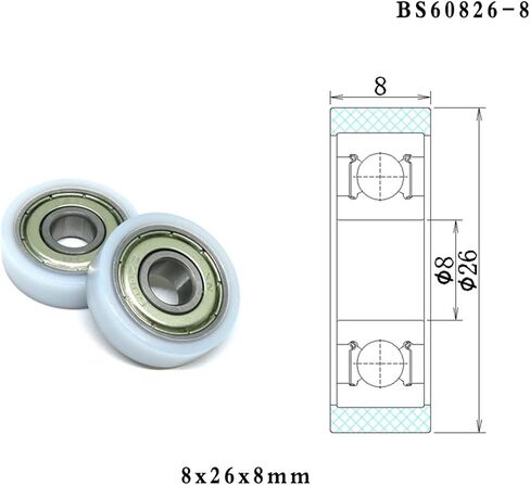 10 Pieces 8 * 26 8mm Embedded 608zz Bearing 26mm Wrapped Rubber Pulley POM/Nylon BS60826-8 8x26x8 Plastic Flat Guide in Kuwait