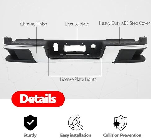 مجموعة مصد الصدمات الخلفية متوافقة مع 2016 2017 2018 2019 2020 2021 2022 Chevy Colorado GMC Canyon، W/O Park Sensors، أسود، بديل لـ 84190118، 84568267، GM1103180، GM1103181 in Kuwait