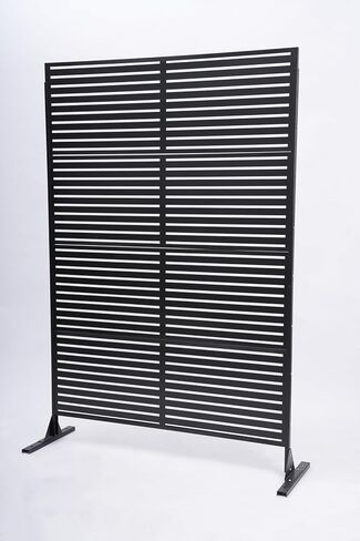 شاشة خصوصية خارجية معدنية سوداء مقاس 70.87 بوصة ارتفاعًا × 46.06 بوصة عرضًا، شاشة فناء شرائحية قائمة بذاتها، مقسم سياج مزخرف لسطح الشرفة الخلفي in Kuwait