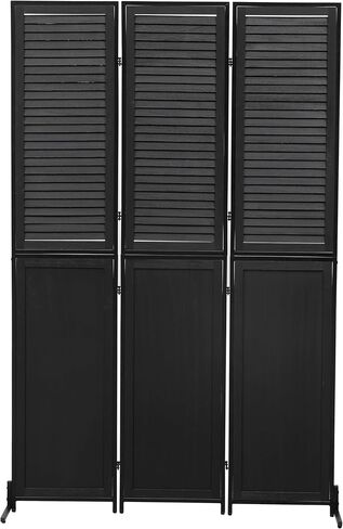 3 Panel Room Divider, 6 Ft Folding Privacy Screen, Black Wood with Metal Frame and Louver Design, Rustic Style in Kuwait