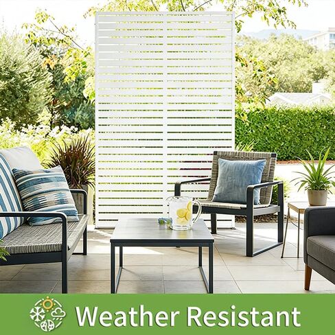 White Metal Freestanding Outdoor Privacy Screen, Slatted Patio Divider for Balcony, Backyard, Deck, 70.87" H x 46.06" W in Kuwait