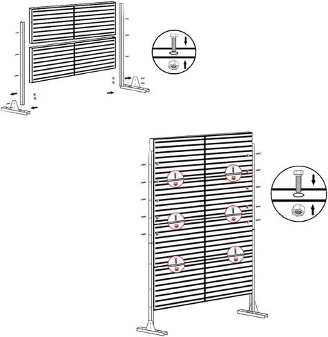 White Metal Freestanding Outdoor Privacy Screen, Slatted Patio Divider for Balcony, Backyard, Deck, 70.87" H x 46.06" W in Kuwait