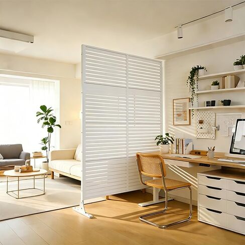 White Metal Freestanding Outdoor Privacy Screen, Slatted Patio Divider for Balcony, Backyard, Deck, 70.87" H x 46.06" W in Kuwait