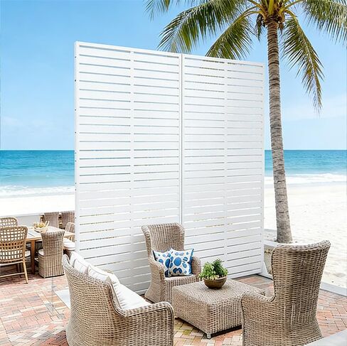 White Metal Freestanding Outdoor Privacy Screen, Slatted Patio Divider for Balcony, Backyard, Deck, 70.87" H x 46.06" W in Kuwait