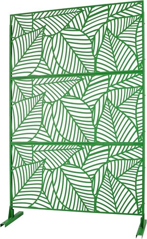 Metal Privacy Screen, Freestanding, Green, Leaf Pattern, 76" H x 48" W, for Deck, Patio, Balcony, Garden in Kuwait