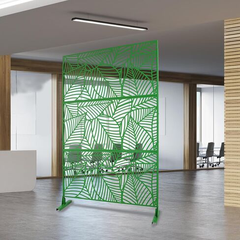 Metal Privacy Screen, Freestanding, Green, Leaf Pattern, 76" H x 48" W, for Deck, Patio, Balcony, Garden in Kuwait