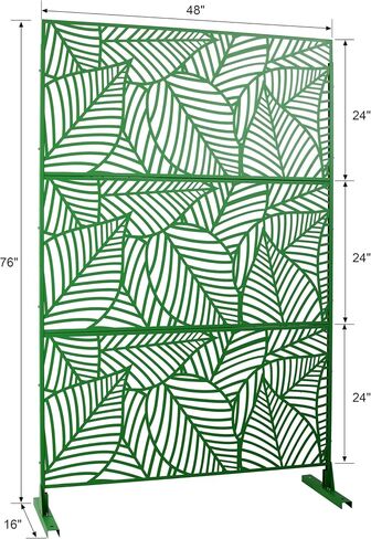 Metal Privacy Screen, Freestanding, Green, Leaf Pattern, 76" H x 48" W, for Deck, Patio, Balcony, Garden in Kuwait