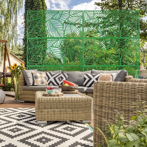 Metal Privacy Screen, Freestanding, Green, Leaf Pattern, 76" H x 48" W, for Deck, Patio, Balcony, Garden in Kuwait