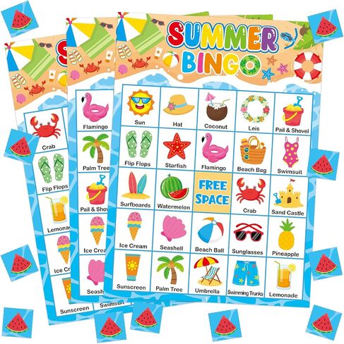 بطاقات Yoklili Summer Bingo 24 لاعبًا، حمام السباحة الشاطئي، أنشطة الفصول الدراسية في المدرسة العائلية in Kuwait