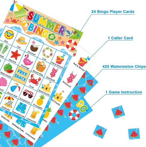 بطاقات Yoklili Summer Bingo 24 لاعبًا، حمام السباحة الشاطئي، أنشطة الفصول الدراسية في المدرسة العائلية in Kuwait