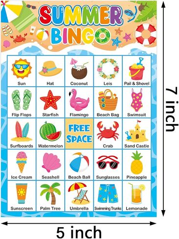 بطاقات Yoklili Summer Bingo 24 لاعبًا، حمام السباحة الشاطئي، أنشطة الفصول الدراسية في المدرسة العائلية in Kuwait