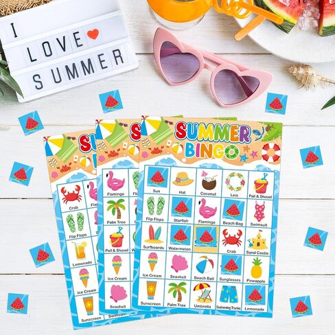 بطاقات Yoklili Summer Bingo 24 لاعبًا، حمام السباحة الشاطئي، أنشطة الفصول الدراسية في المدرسة العائلية in Kuwait